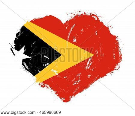 East Timor Flag In Stroke Brush Heart Shape On White Background