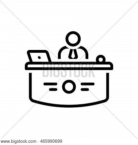 Black Line Icon For Reception Acclamation Welcome Encountergreeting Desk Assistance Counter Receptio