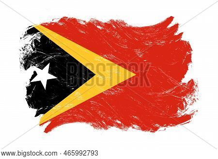 East Timor Flag On Distressed Grunge White Stroke Brush Background