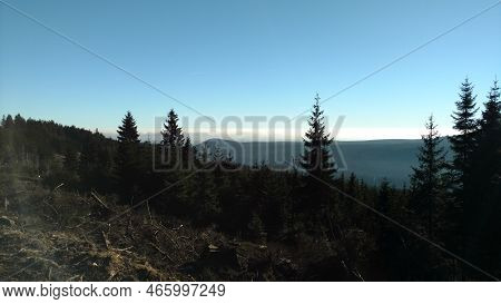 Brocken Steam Locomotice Running Up Hill Winter Blue Sky