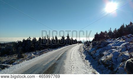 Brocken Scenic Panorama From Top Of The Mountain In Winter
