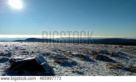 Brocken Scenic Panorama From Top Of The Mountain In Winter