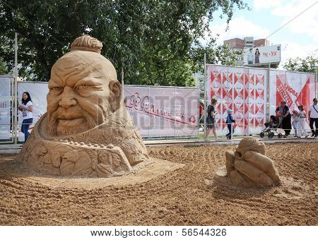 Perm - June 10: Sand Sculpture Genghis Khan At Festival White Nights, On June 10, 2012 In Perm, Russ