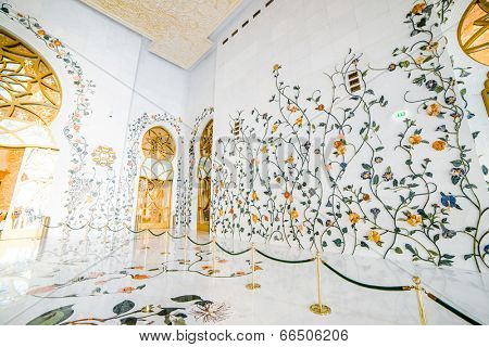 ABU DHABI - JUNE 5: The decor in the mosque on June 5, 2013 in Abu Dhabi. Sheikh Zayed Mosque is named after Sheikh Zayed bin Sultan Al Nahyan.