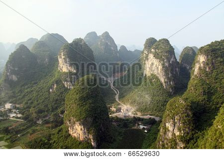 Amaizing Yangshuo valley in China from a hot air balloon