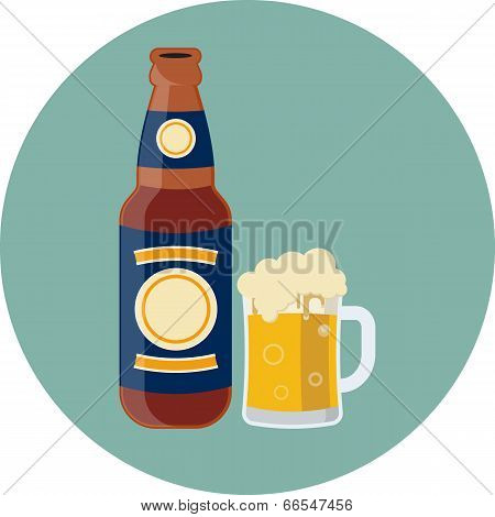 Vector Bottle and Glass with beer