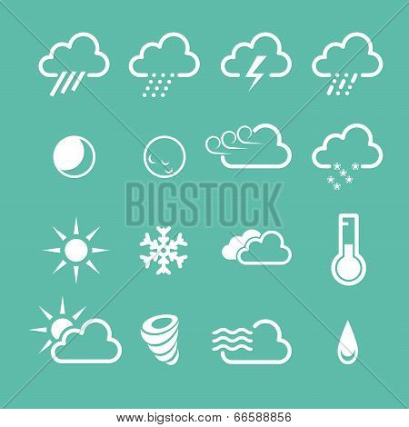 Simple forecast weather icons - sunny foggy and snowy clouds
