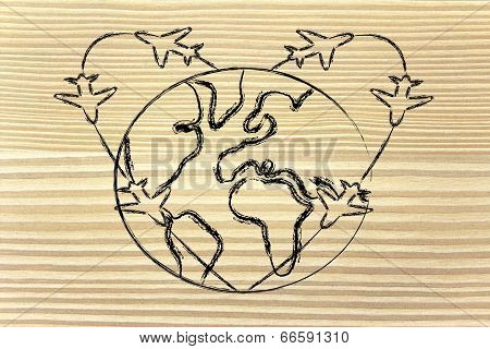Love For Travel: Airplane Trails Heart Around The World
