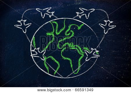 Love For Travel: Airplane Trails Heart Around The World