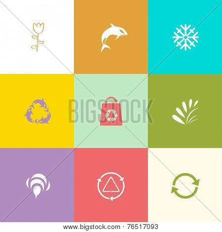 Nature set. Flat color vector icons.