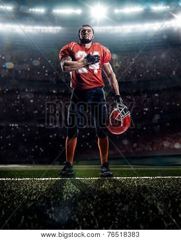 American football player in action before match