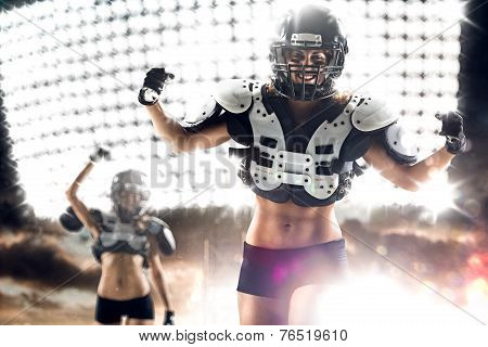 American football female players in action
