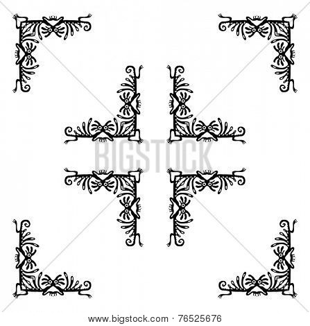 Black corners elements with dragons or lizards, vector illustration