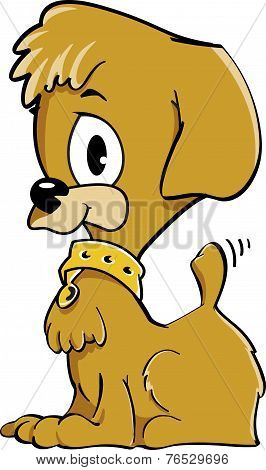 Cute puppy wags his little tail.