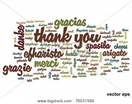 Vector concept or conceptual abstract thank you word cloud in different languages or multilingual for education or Thanksgiving Day
