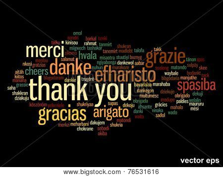 Vector concept or conceptual abstract thank you word cloud in different languages or multilingual for education or Thanksgiving Day