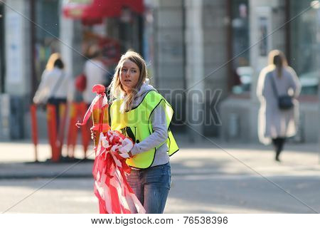 Official Removing Equipment After The Race