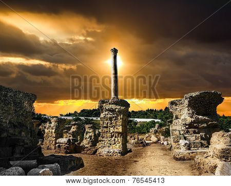 Baths Of Antonius In Carthage Tunisia .sunset