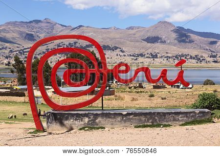 Peru Sign in Yunguyo at the Peruvian-Bolivian Border