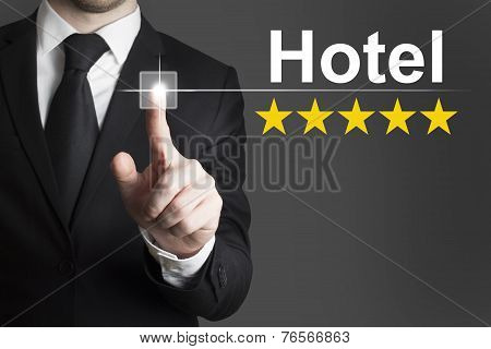 Businessman Pushing Button Hotel Golden Rating Stars