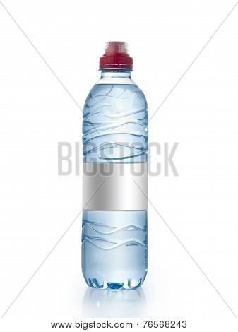 Soda water bottle with blank label. Isolated on white