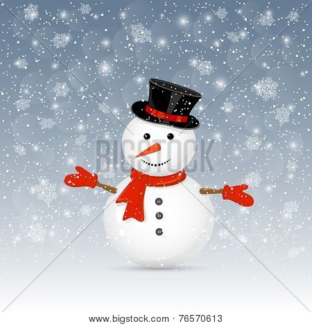 Snowman On Winter Background