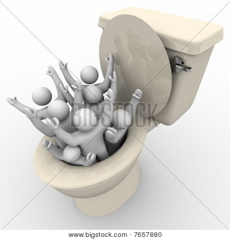 Flushing persone giù la toletta