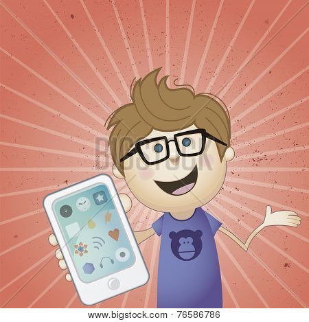 Boy showing a smartphone