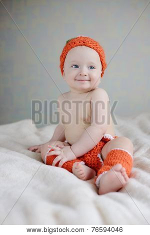 Baby Wearing Costume Of Pumpkin