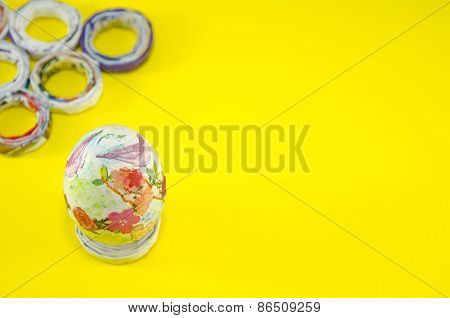 Hand Painted Easter Egg On Yellow Background