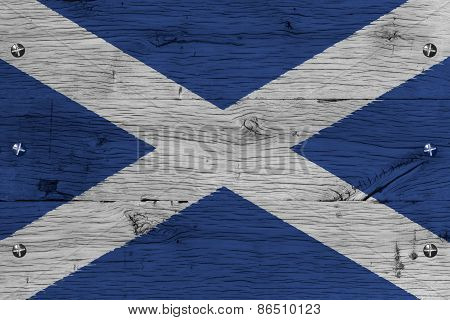 Scotland National Flag Painted Old Oak Wood Fastened