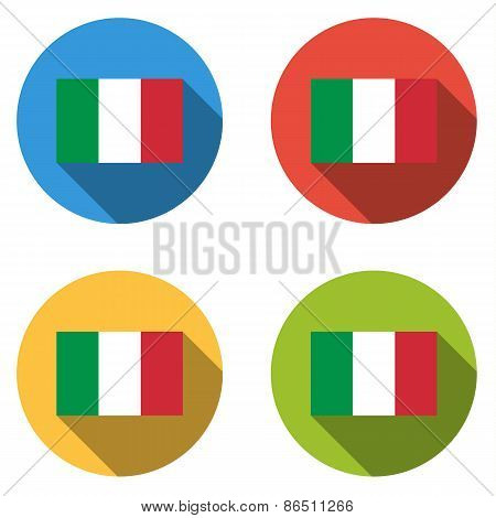 Collection Of 4 Isolated Flat Buttons (icons) With Italian Flag