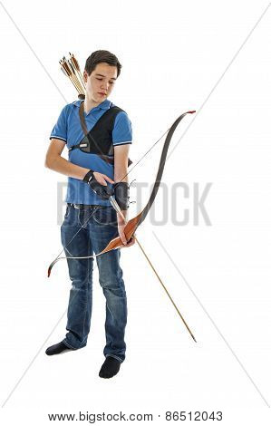 Boy Standing With Bow An Arrow