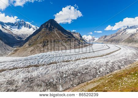 View Of The Aletsch Glacier On Mountains