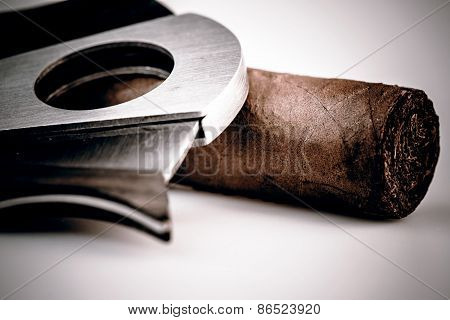 Cigar And Cutter On A White Background