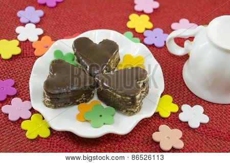 Heart Shaped Chocolate Cookies On A Plate