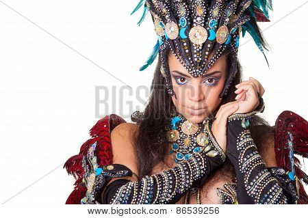 Beautiful Samba Dancer Portrait, Isolated On White