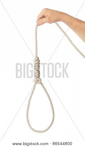 Rope with hangman noose isolated on white background