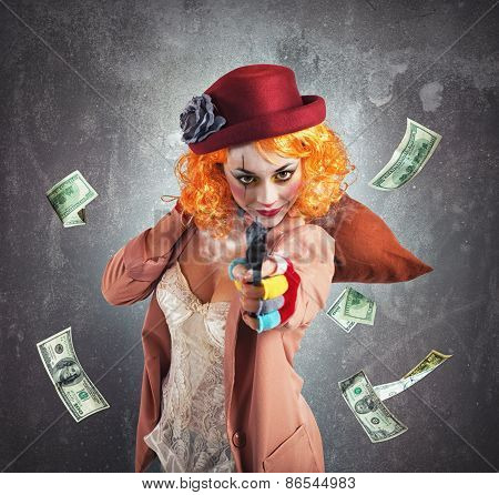 Clown thief steals money
