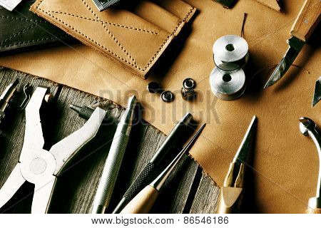 Leather crafting tools still life