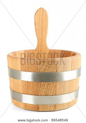Oaken bucket for sauna, isolated on white
