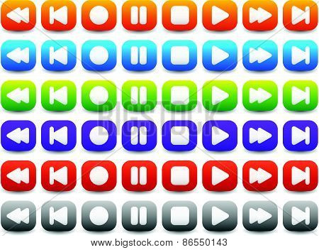 Multimedia, Audio - Video Player Control Buttons In Various Colors