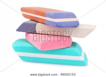 Stack of erasers isolated on white