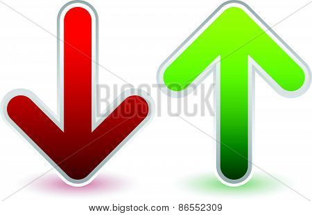 Red, Green Down And Up Arrows. Growth, Decline, Raise, Decrease.