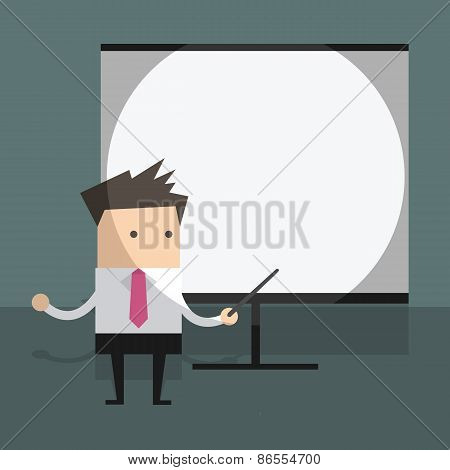businessman with projector screen