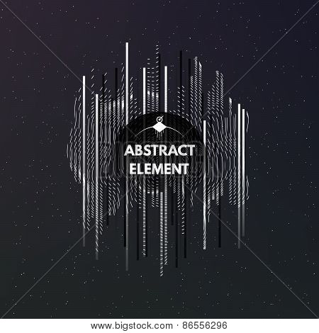 Dark cosmic background with ornament and stripes. Abstract art element.