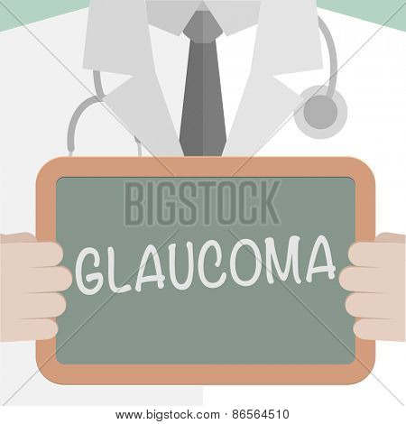 minimalist illustration of a doctor holding a blackboard with Glaucoma text, eps10 vector 