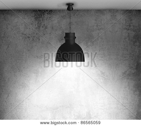 White grunge brick wall and black plafond are lights wall and floor from stone 