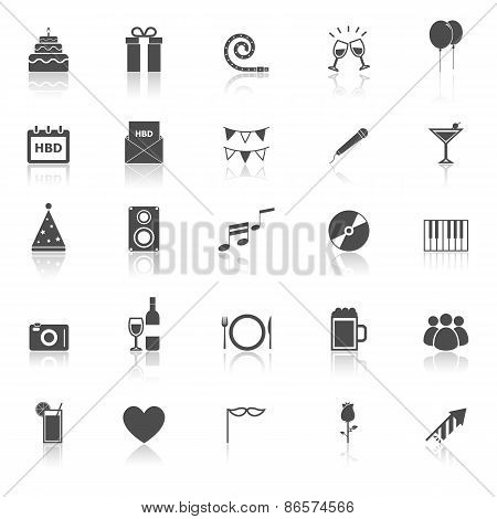 Birthday Icons With Reflect On White Backgound