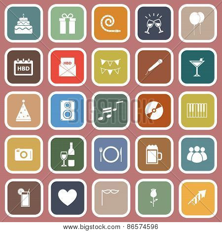 Birthday Flat Icons On Pink Backgound
